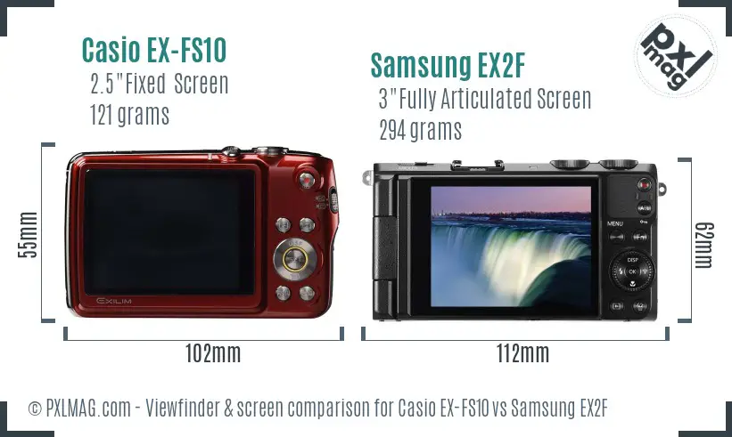 Casio EX-FS10 vs Samsung EX2F Screen and Viewfinder comparison Casio EX-FS10 vs Samsung EX2F Screen and Viewfinder comparison