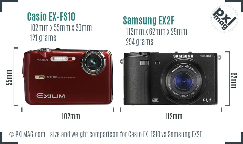 Casio EX-FS10 vs Samsung EX2F size comparison Casio EX-FS10 vs Samsung EX2F size comparison