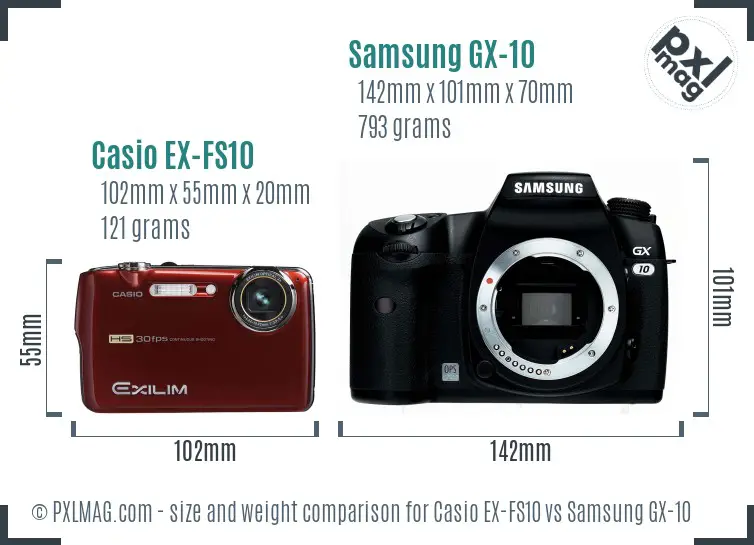 Casio EX-FS10 vs Samsung GX-10 size comparison