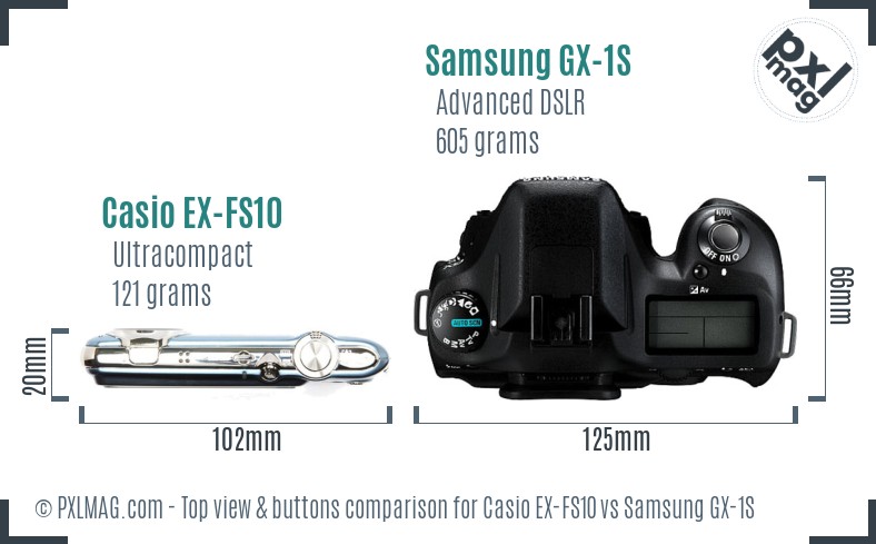 Casio EX-FS10 vs Samsung GX-1S top view buttons comparison
