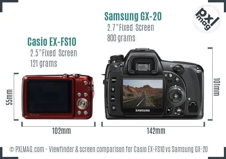 Casio EX-FS10 vs Samsung GX-20 Screen and Viewfinder comparison Casio EX-FS10 vs Samsung GX-20 Screen and Viewfinder comparison