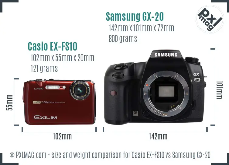 Casio EX-FS10 vs Samsung GX-20 size comparison Casio EX-FS10 vs Samsung GX-20 size comparison