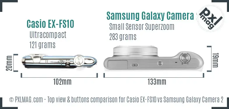 Casio EX-FS10 vs Samsung Galaxy Camera 2 top view buttons comparison