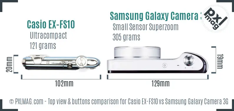 Casio EX-FS10 vs Samsung Galaxy Camera 3G top view buttons comparison