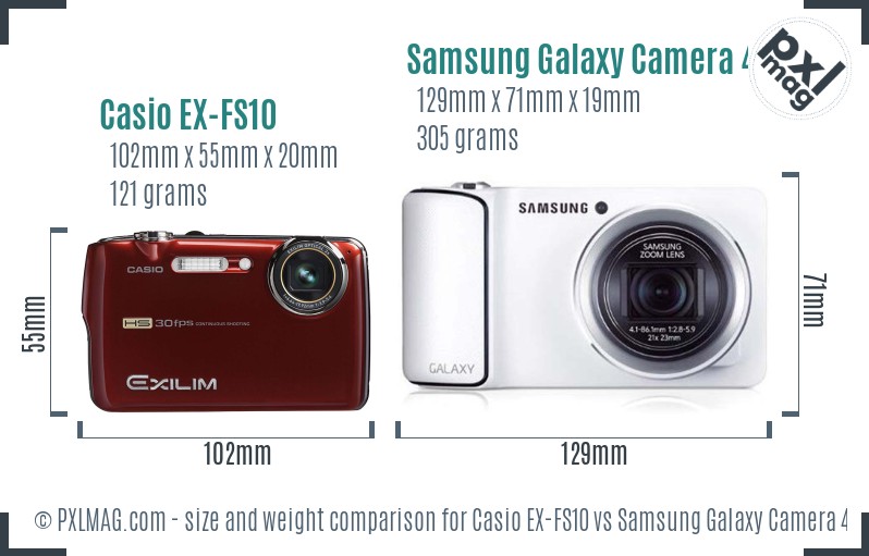 Casio EX-FS10 vs Samsung Galaxy Camera 4G size comparison Casio EX-FS10 vs Samsung Galaxy Camera 4G size comparison