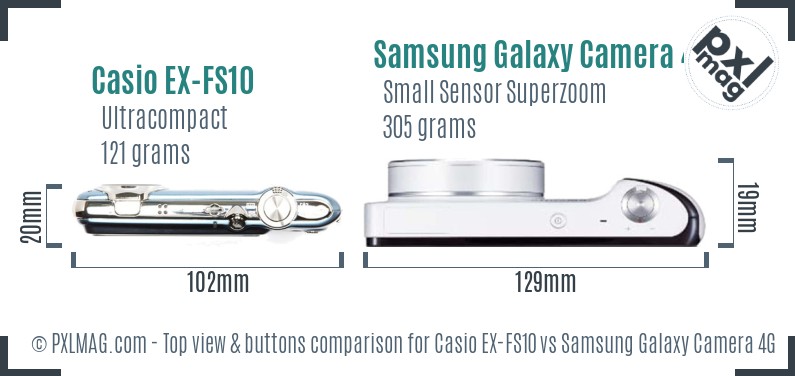 Casio EX-FS10 vs Samsung Galaxy Camera 4G top view buttons comparison