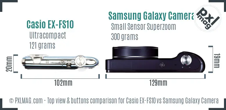 Casio EX-FS10 vs Samsung Galaxy Camera top view buttons comparison