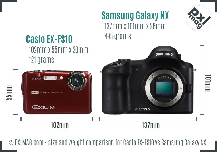 Casio EX-FS10 vs Samsung Galaxy NX size comparison