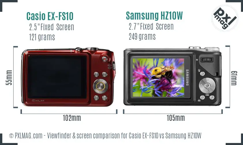Casio EX-FS10 vs Samsung HZ10W Screen and Viewfinder comparison