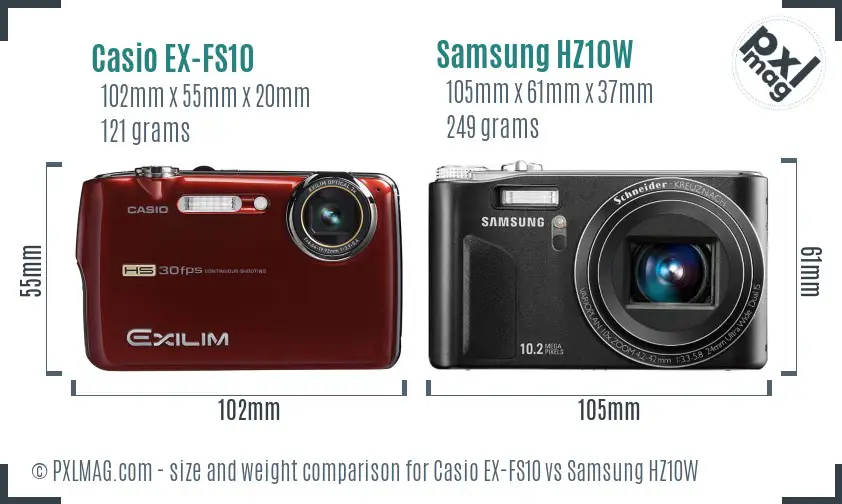 Casio EX-FS10 vs Samsung HZ10W size comparison