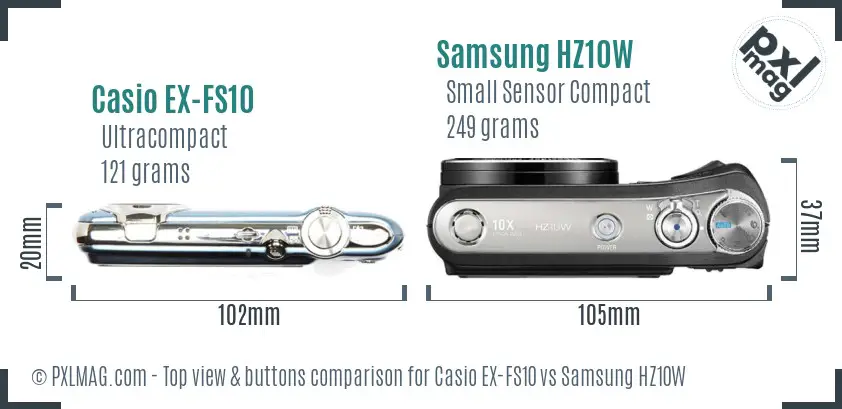 Casio EX-FS10 vs Samsung HZ10W top view buttons comparison