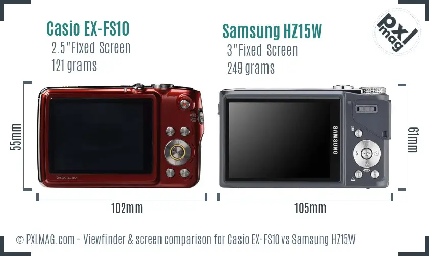 Casio EX-FS10 vs Samsung HZ15W Screen and Viewfinder comparison