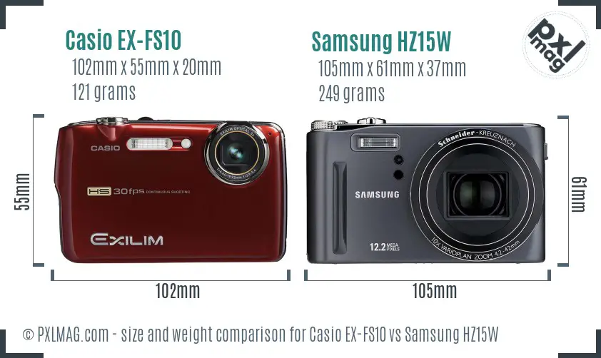 Casio EX-FS10 vs Samsung HZ15W size comparison Casio EX-FS10 vs Samsung HZ15W size comparison