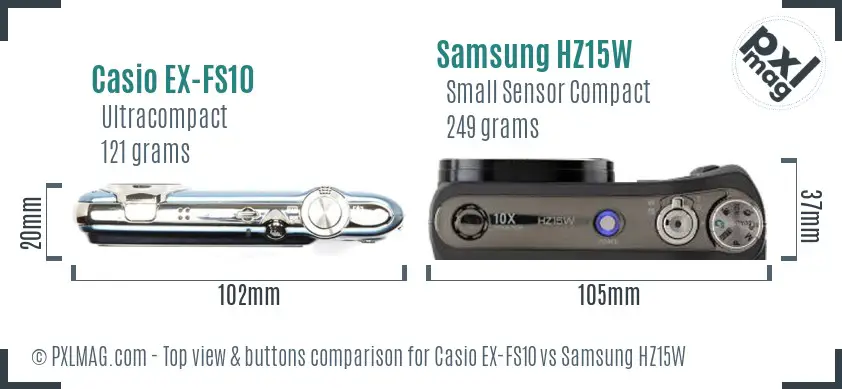 Casio EX-FS10 vs Samsung HZ15W top view buttons comparison