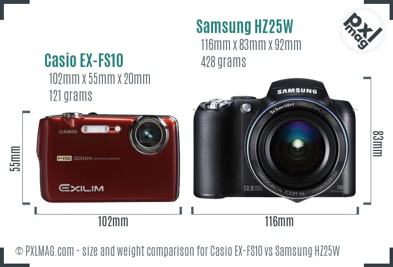 Casio EX-FS10 vs Samsung HZ25W size comparison