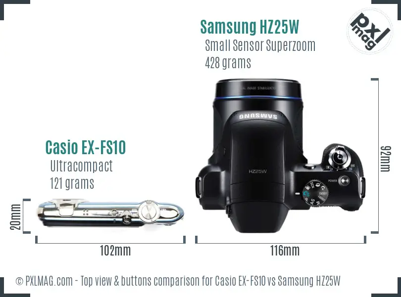 Casio EX-FS10 vs Samsung HZ25W top view buttons comparison