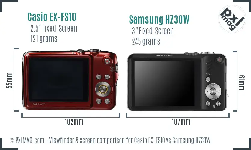Casio EX-FS10 vs Samsung HZ30W Screen and Viewfinder comparison