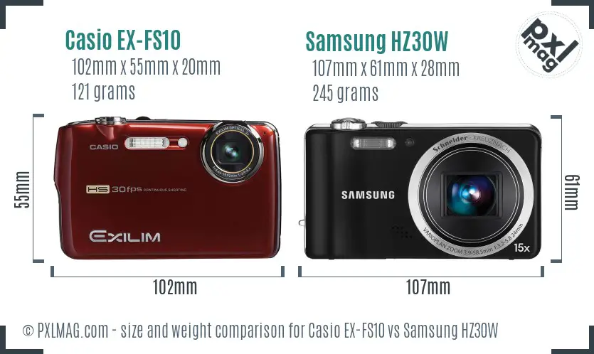 Casio EX-FS10 vs Samsung HZ30W size comparison