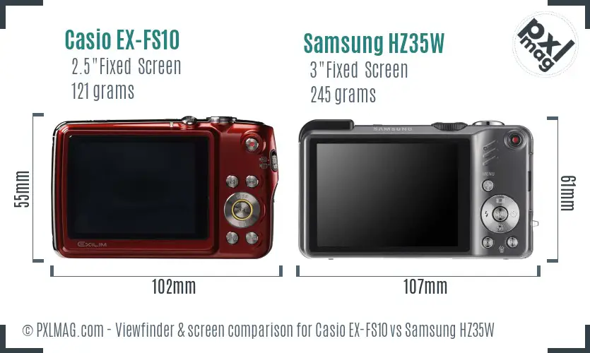 Casio EX-FS10 vs Samsung HZ35W Screen and Viewfinder comparison Casio EX-FS10 vs Samsung HZ35W Screen and Viewfinder comparison
