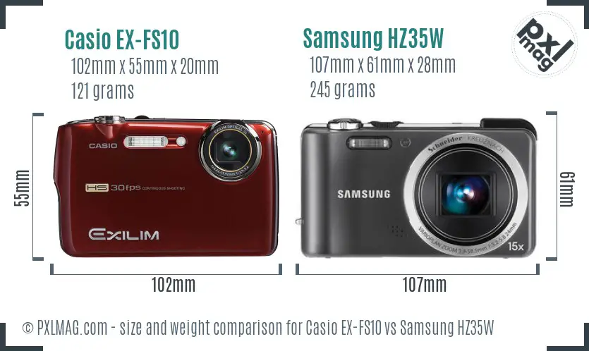 Casio EX-FS10 vs Samsung HZ35W size comparison Casio EX-FS10 vs Samsung HZ35W size comparison