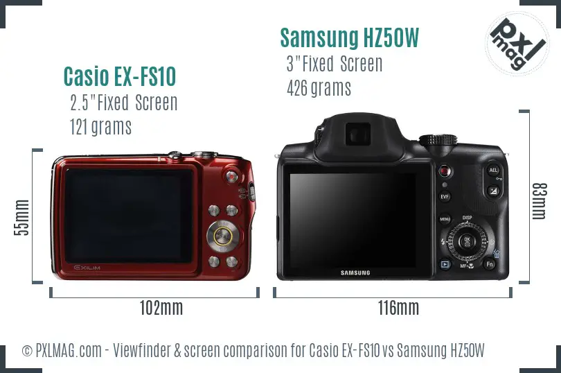 Casio EX-FS10 vs Samsung HZ50W Screen and Viewfinder comparison