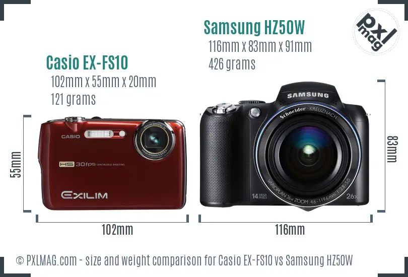 Casio EX-FS10 vs Samsung HZ50W size comparison