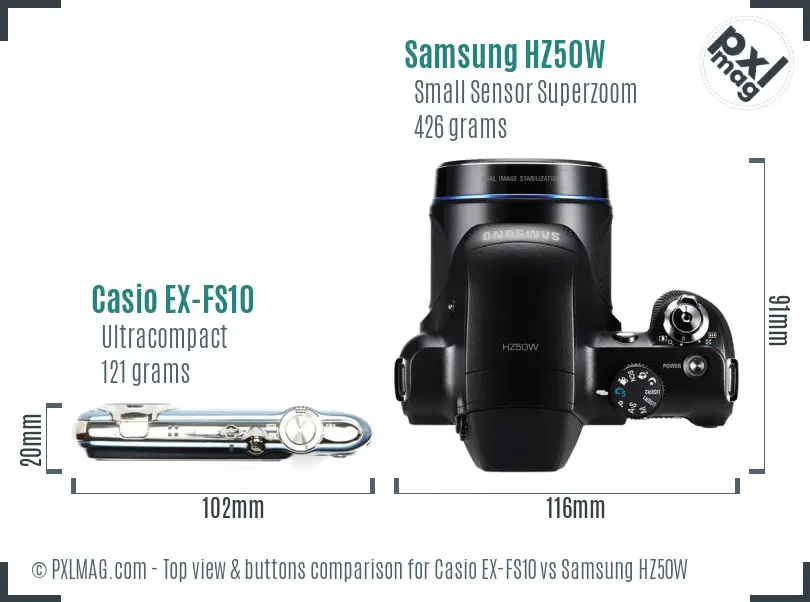 Casio EX-FS10 vs Samsung HZ50W top view buttons comparison