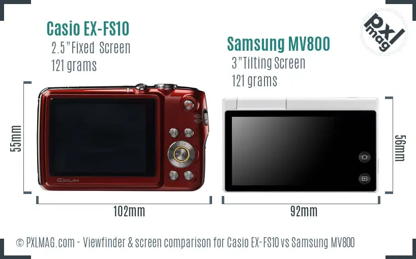 Casio EX-FS10 vs Samsung MV800 Screen and Viewfinder comparison