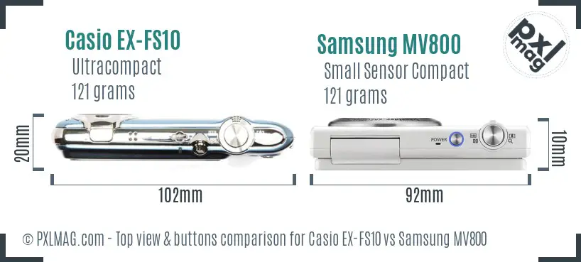 Casio EX-FS10 vs Samsung MV800 top view buttons comparison