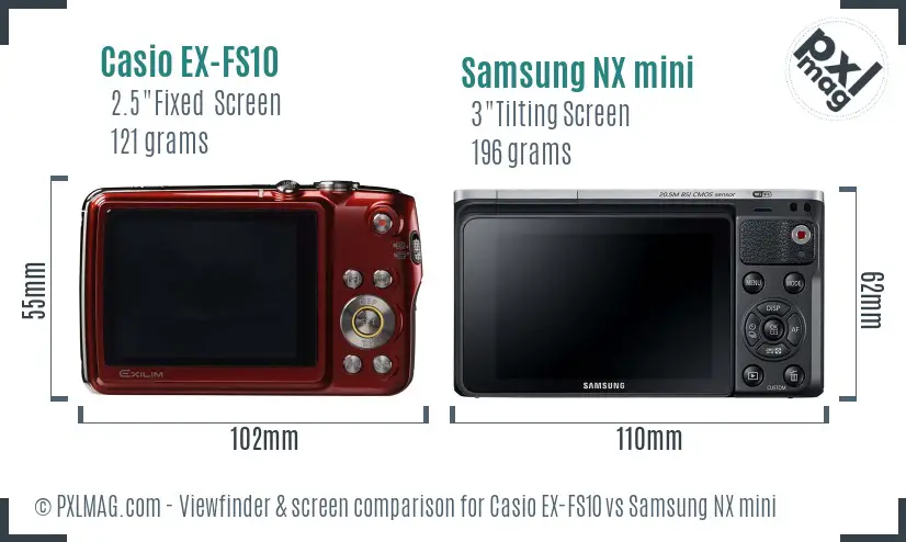 Casio EX-FS10 vs Samsung NX mini Screen and Viewfinder comparison