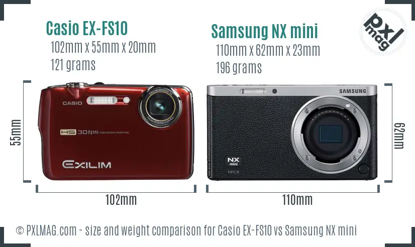 Casio EX-FS10 vs Samsung NX mini size comparison