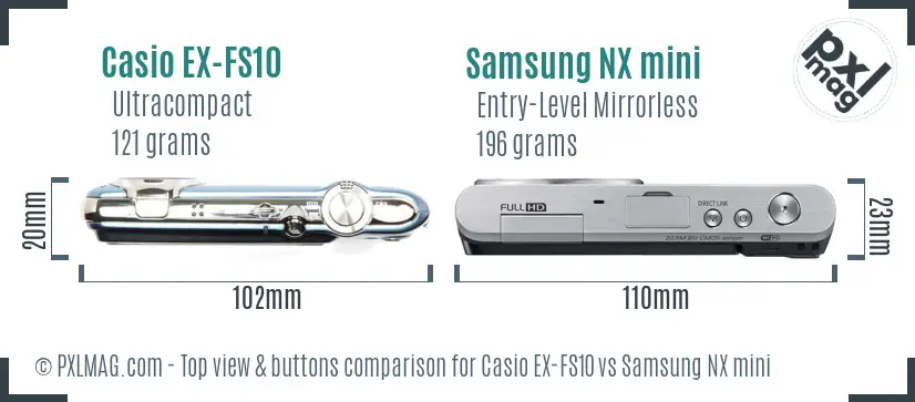 Casio EX-FS10 vs Samsung NX mini top view buttons comparison