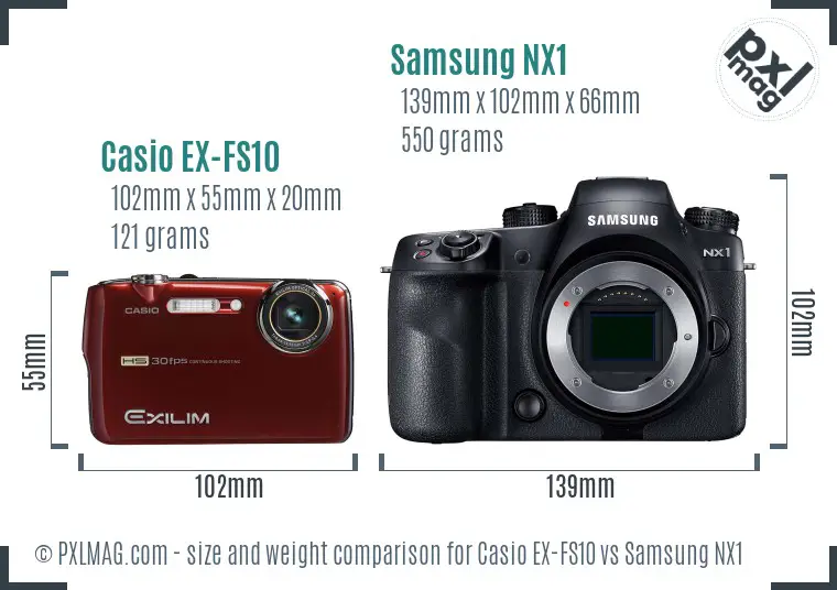 Casio EX-FS10 vs Samsung NX1 size comparison