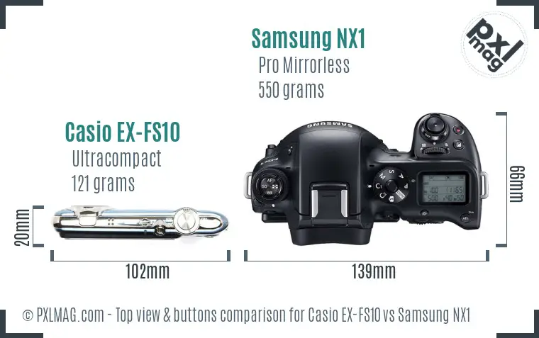 Casio EX-FS10 vs Samsung NX1 top view buttons comparison