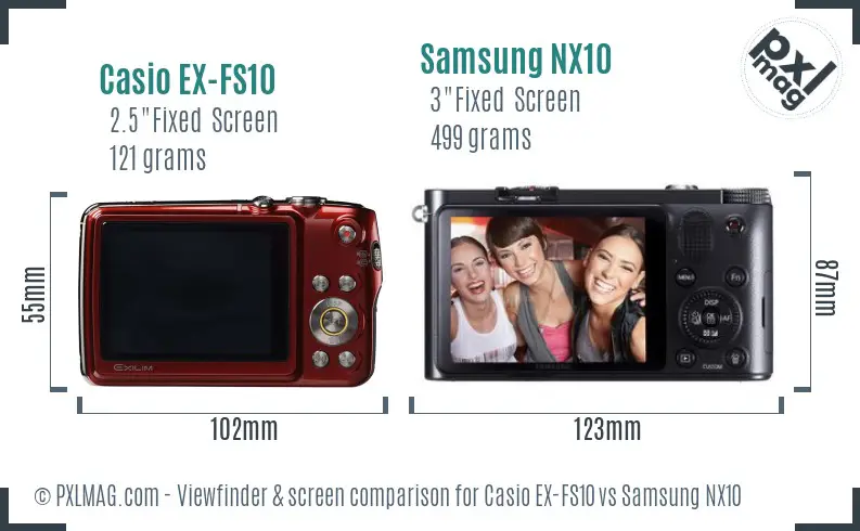 Casio EX-FS10 vs Samsung NX10 Screen and Viewfinder comparison