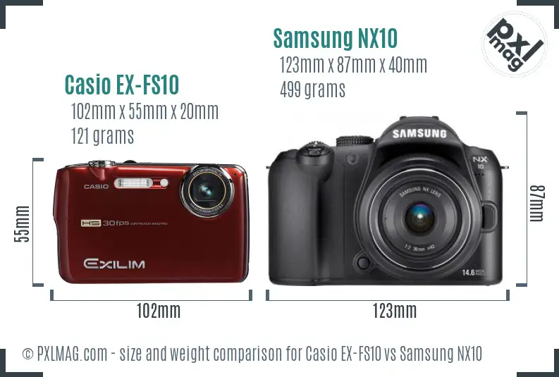 Casio EX-FS10 vs Samsung NX10 size comparison