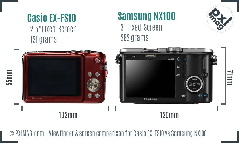 Casio EX-FS10 vs Samsung NX100 Screen and Viewfinder comparison Casio EX-FS10 vs Samsung NX100 Screen and Viewfinder comparison
