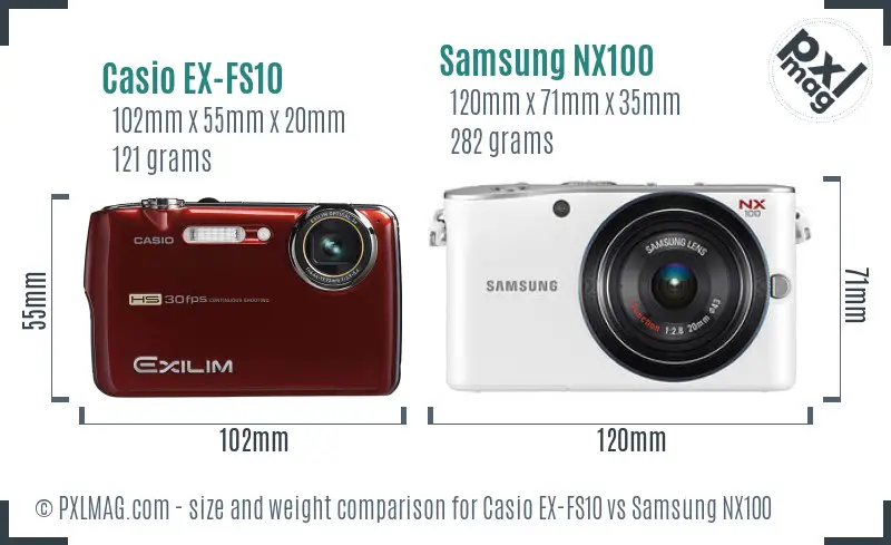 Casio EX-FS10 vs Samsung NX100 size comparison Casio EX-FS10 vs Samsung NX100 size comparison
