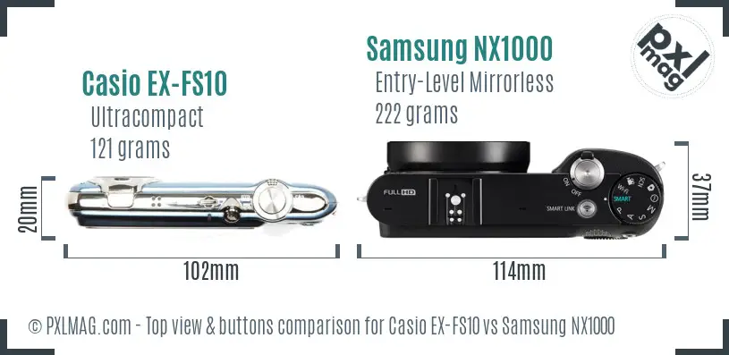 Casio EX-FS10 vs Samsung NX1000 top view buttons comparison