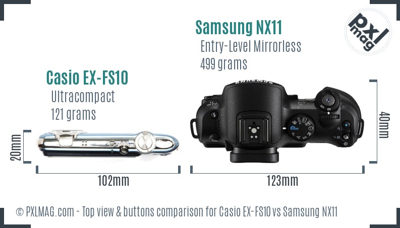 Casio EX-FS10 vs Samsung NX11 top view buttons comparison