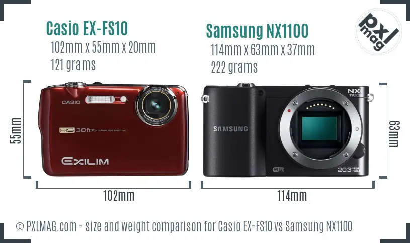 Casio EX-FS10 vs Samsung NX1100 size comparison