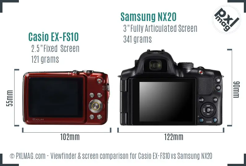 Casio EX-FS10 vs Samsung NX20 Screen and Viewfinder comparison