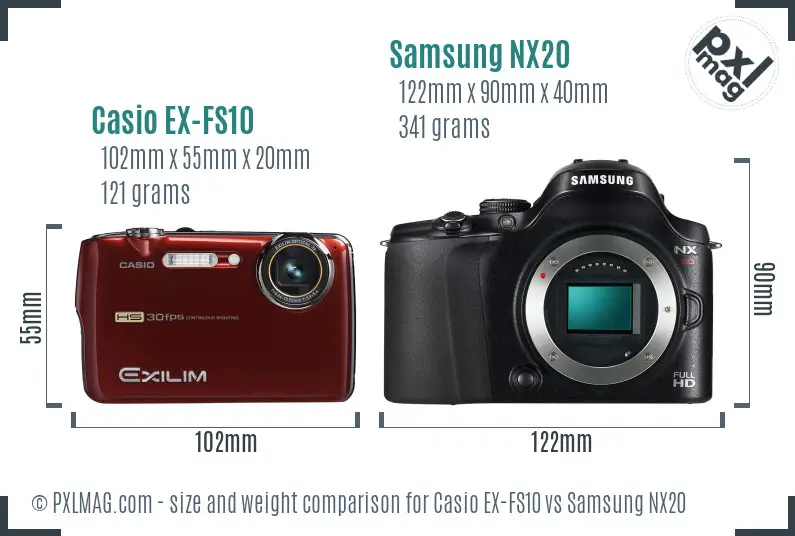 Casio EX-FS10 vs Samsung NX20 size comparison