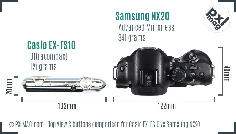 Casio EX-FS10 vs Samsung NX20 top view buttons comparison