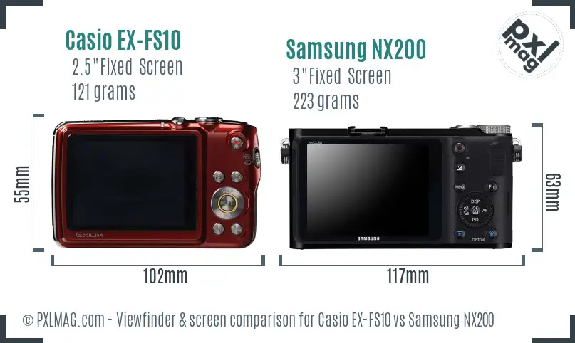 Casio EX-FS10 vs Samsung NX200 Screen and Viewfinder comparison