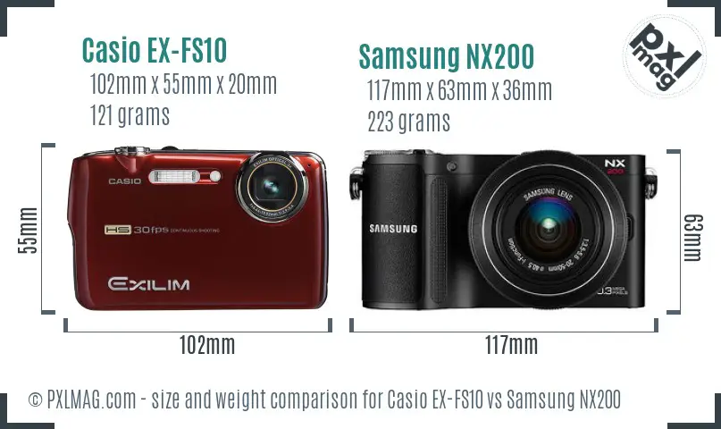 Casio EX-FS10 vs Samsung NX200 size comparison