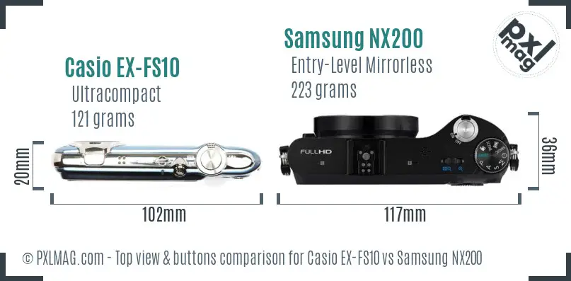 Casio EX-FS10 vs Samsung NX200 top view buttons comparison