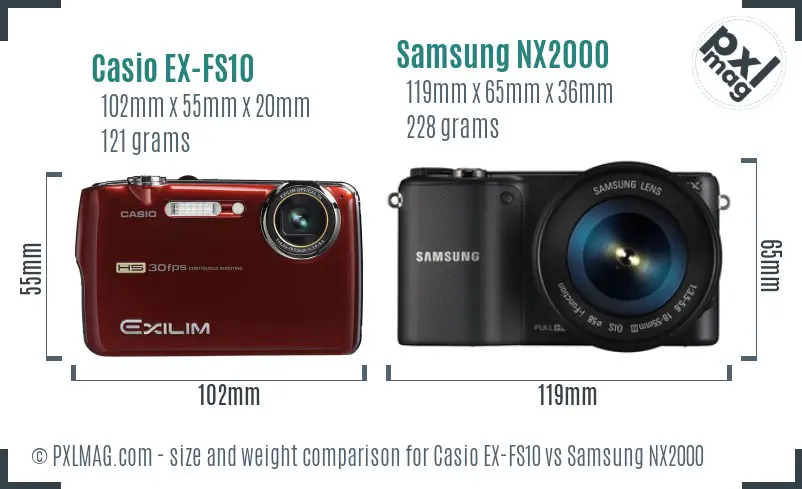 Casio EX-FS10 vs Samsung NX2000 size comparison