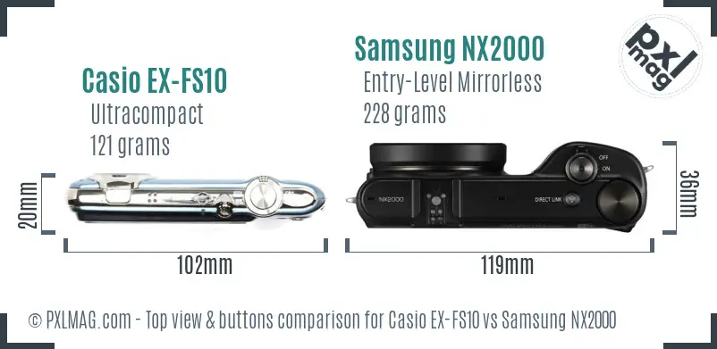 Casio EX-FS10 vs Samsung NX2000 top view buttons comparison