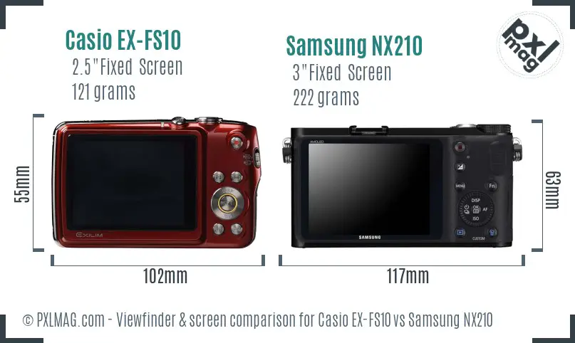 Casio EX-FS10 vs Samsung NX210 Screen and Viewfinder comparison Casio EX-FS10 vs Samsung NX210 Screen and Viewfinder comparison